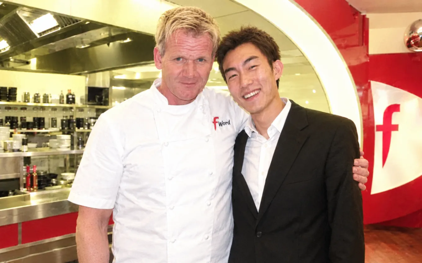Yin with Chef Gordon Ramsay in the F-Word restaurant kitchen